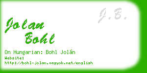 jolan bohl business card